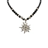 Bavarian Imitation Pearl Necklace Rhinestone Edelweiss (black) - Traditional German Dirndl Jewelry