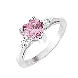 Cubic Zirconia Pink Heart Ring Sterling Silver (Color Options, Size 3-15)
