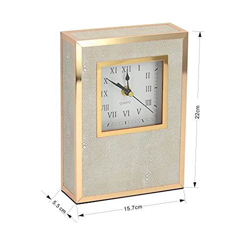Shagreen Gold Table Clock Large,Modern Mantel Clocks for Fireplace