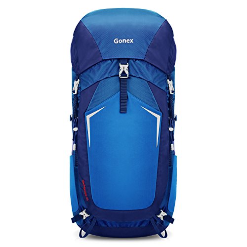 Gonex 55L Hiking Backpack Outdoor Trekking Camping Backpack Rain Cover Included Dark Blue