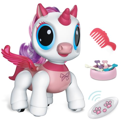 SPRSHY Remote Control Unicorn for Girls - Companion Pet Toys Electronic Pink Pegasus,Music and Waking Doll Christmas Birthday for Children 3 4 5 6 7 8 Years Old