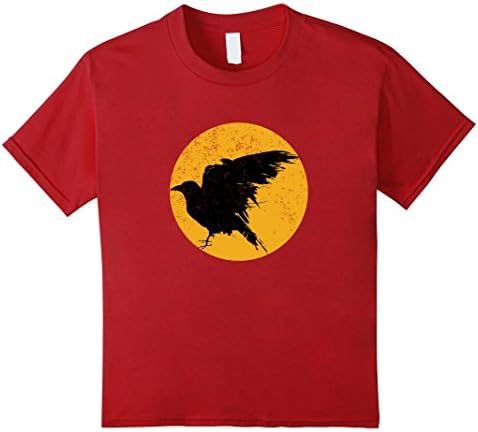 Kids Halloween Shirt - Scary Raven Crow Bird Moon T-Shirt 12 Cranberry