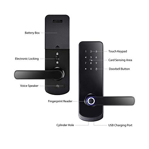Smart Lock,YRHAND Smart Lock with Handle,Keyless Entry Electronic Smart Door Lock,Biometric Door Lock with 3D… - Image 3