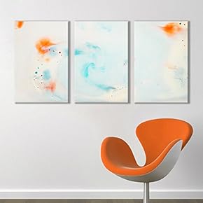 3 Panel Canvas Wall Art - Inked Goldfish Watercolor Dots Art - Giclee Print Gallery Wrap Modern Home Art Ready to Hang - 16"x24" x 3 Panels