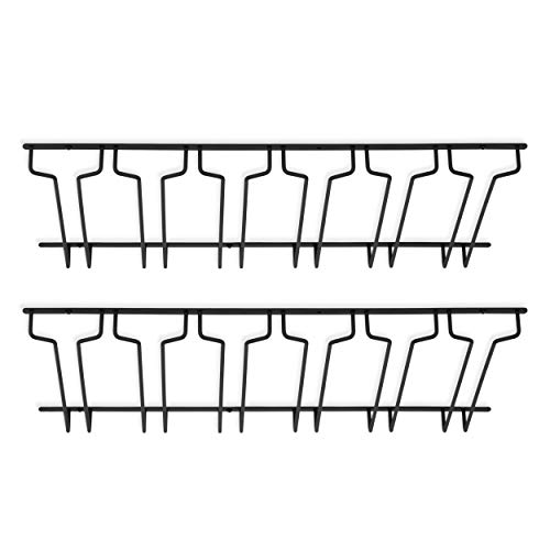 brigtmaison Wine Glass Holder Rack - Use Under Cabinet, Shelf - Hanging Storage Organizer for Stemware in Home Bar, Kitchen, Dining Room - Set of 2 Holds up to 48 Glasses - Black Metal - Thumbnail 2