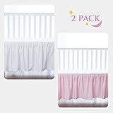 TillYou 100% Combed Cotton Sateen 2 Pack Crib Skirt, Pink and White with Ruffle