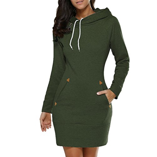 Long Hoodie Sweatshirt,Kintaz Women's Turtleneck Hooded Pullover Sweatshirts Outerwear Jacket Coat Long Hoodie with Kangaroo Pockets(4 Colors, Plus size available) (Army Green, Women Size:2XL)