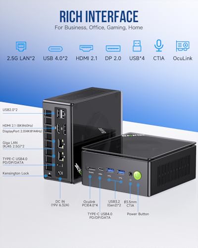GMKtec Gaming Mini PC K8 Plus AMD Ryzen 7 8845HS (8K/16T, up to 5.1GHz) 32GB DDR5 RAM 512GB SSD, Desktop Oculink/Dual NIC 2.5G/WiFi 6E/BT5.2/HDMI 2.1/USB4/USB3.22 + USB2.02