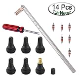 CarNeed Tire Valve Stem Tool Remover & Installation, 6 Pcs TR412 Snap-in Valve Stems with Valve Stem Cores, 1 Pcs Single Head Tire Valve Core Remover Installer Tool (14 Pcs)
