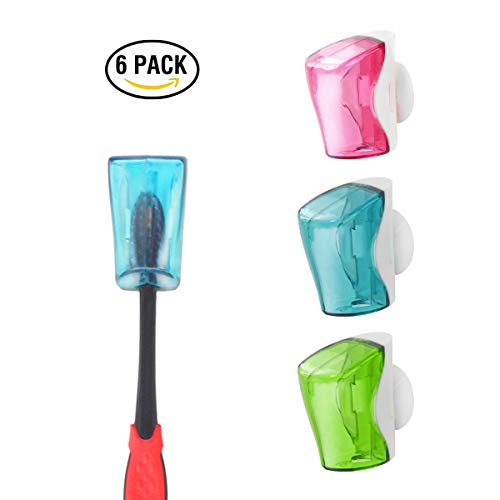 Travel Toothbrush Holder Case, 6 Pack Toothbrush Cover with Suction Cup, Anti-Dust Toothbrush Cap Wall Mount for Camping & Hiking