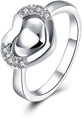Silver Plated Tuber Heart Crystal Band Ring (Size 8)