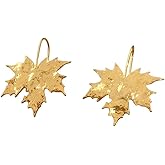 Gold Maple Leaf Dangle Earrings for Women 18K Gold Plated Dainty Hammered Autumn Fall Statement Charms Drop Fish Hook Dangling Earring Vintage Holiday Festival Accessories Jewelry Gifts