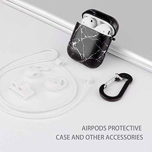 Cutebricase Airpods Case, Black Marble Airpod Case Protective Hard Case Cover for Apple AirPods 2 & 1 with Keychain Compatible with Wireless Charging (Black Marble)