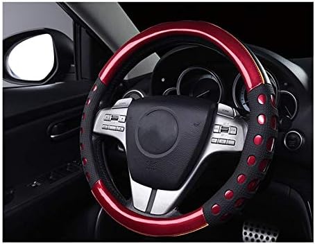 HOUHOUNNPO Colorful Curtain Coater Leather Car Steering Wheel Cover Comfort Durability Safety Breathable Anti-slip Car Steering Wheel Cover Wheel Sleeve Protector_(Red)