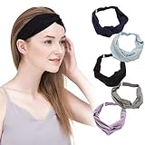 5 Pcs: HBY Solid Color Cotton Adjustable NO SLIP Multi-Style Headbands for Women Sports or Fashion