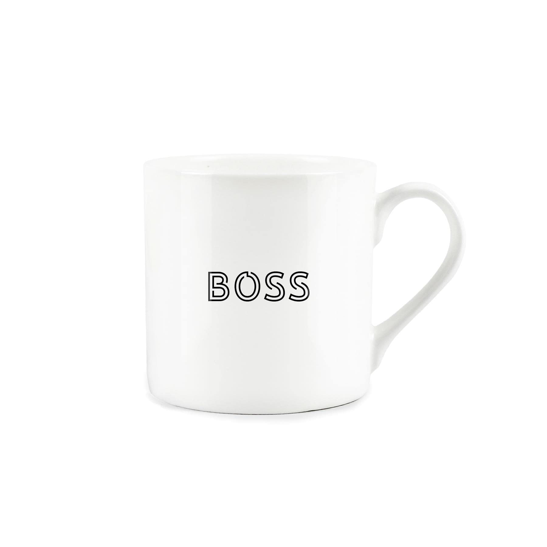 Purely Home Boss Mug - Simple Word Minimalist White Bone China Mug - Coffee/Tea Present Gift for Managers/Workplace