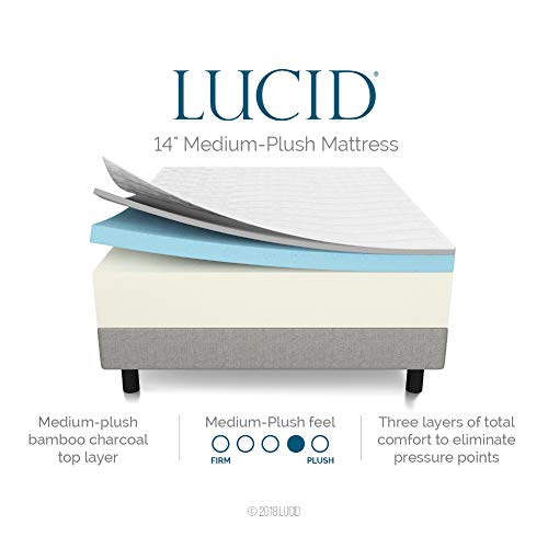 LUCID 14 Inch Memory Foam Bed Mattress Conventional, King, Medium