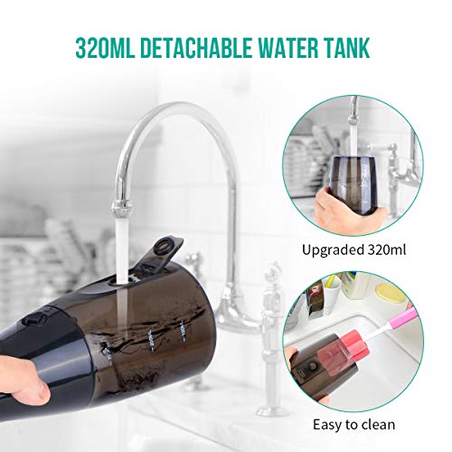 Water Flossers Pick Teeth Cleaner,TOPOINT 320ML Cordless Water Flosser Pik Portable for Braces Dental Oral Irrigator with 4 Jet Tips, 3 Modes