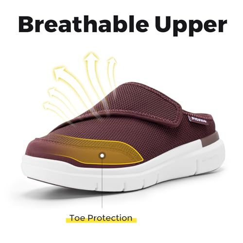FitVille Women's Slippers Slip on Mules Clogs, Adjustable Closure Walking Shoes for Women Extra Wide Width for Swollen Feet Plantar Fasciitis Indoors Outdoors