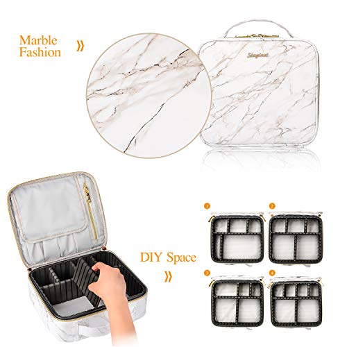 Stagiant Travel Makeup Train Case PU Leather Cosmetic Bag Marble Makeup Organizers Bag Storage with Dividers Brush Holder for Cosmetics Make Up Tools, White - Thumbnail 2