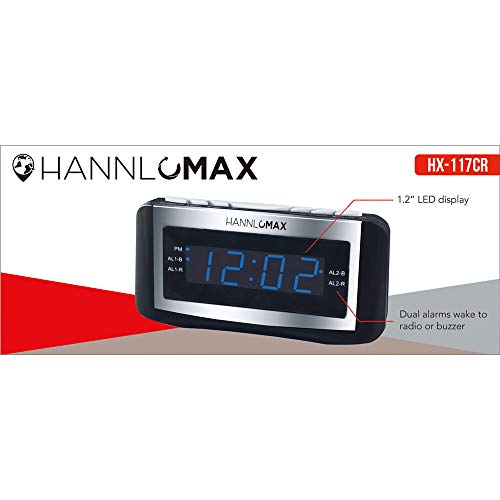 HANNLOMAX HX117CR Alarm Clock Radio, PLL AM/FM Radio, Blue LED 1.2