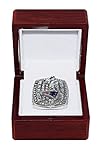 NEW ENGLAND PATRIOTS (Owner Robert Kraft) 2003 SUPER BOWL XXXVIII WORLD CHAMPIONS Rare & Collectible High-Quality Replica NFL Football Silver Championship Ring with Cherrywood Display Box