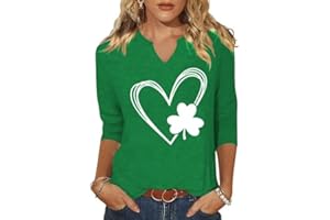 EHIZRVO 3/4 Sleeve St Patrick's Day Shirts for Women Lucky Irish Shamrock Graphic Shirts Festival Party Tops Blouse