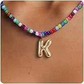 Dkodfi Colorful Initial Necklaces for Women – Bubble Letter Necklace - 14K Gold Plated Letter Beaded Choker, Dainty Cute Beach Boho Necklaces for Women Adjustable Beach Jewelry Gift Colorful Necklace