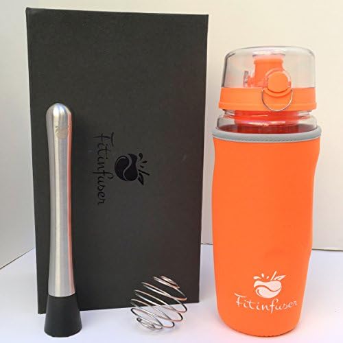Fruit Infuser Bottle - Orange Gift Set with Spring Ball &amp; Muddler