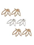 Hestya 3 Pairs Ear Jacket Stud Lotus Flower Earrings for Women and Girls, Silvery and Golden
