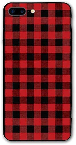 Tfugiu iPhone 8 Plus Case, 7 Plus Case Red and Black Buffalo Plaid Hard Anti-Scratch &Fingerprint Non Slip PC Phone Case, 5.5 Inch Black