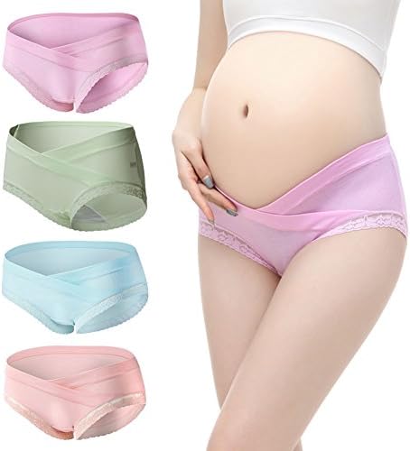 Derix 4 PCS Women’s Cotton Maternity Low Waist Pregnant Mother Panties Lingerie Briefs Underwear YFNK02,pink,Rose Red,Green,Blue,L