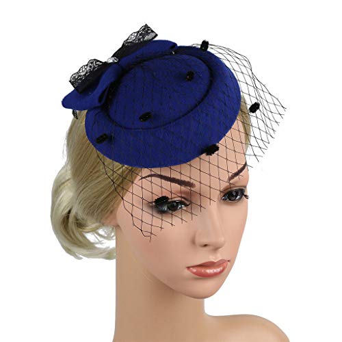 BCDshop_hairband clearance Girls Women Fashion Fascinators Tea Party Headpiece Headwear Mesh Net Beret Hat Tiara on a Hair Clip (Blue)