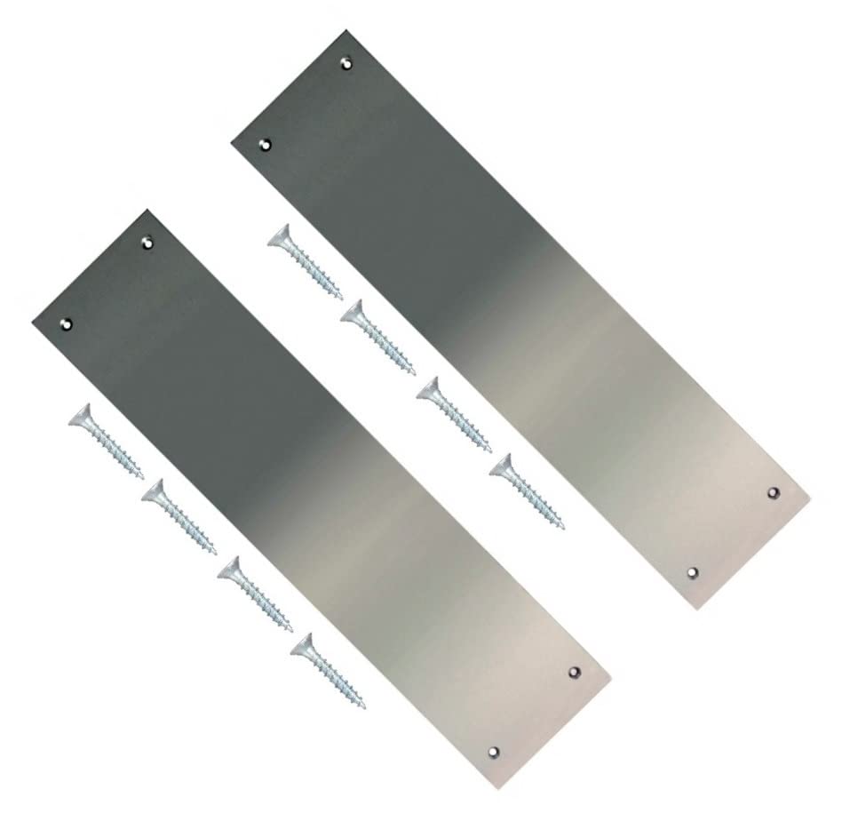 TERF® 300mm X 75mm Traditional Type Polished Stainless Steel Finger Plate 300mm X 75mm (12'' X 3'') Door Push Plate Finger Plate Including Fixing Screw - Pack of 2
