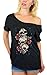Awkwardstyles Three Sugar Skulls with Roses Off Shoulder Tops T-Shirt + Bookmark XL Black