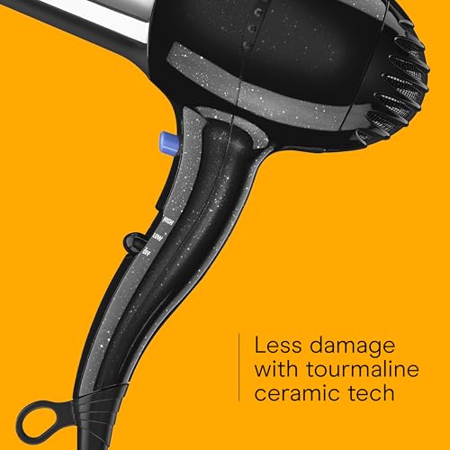 Conair Hair Dryer, 1875W Full-Size Hair Dryer with Ionic Conditioning, Blow Dryer, Tourmaline Ceramic Technology for Quick Drying, Black/Chrome