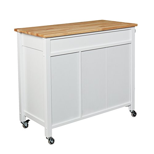 Southern Enterprises Rolling Kitchen Cart Island - Fixed Shelves w/Cabinet - White Finish w/Wood Top