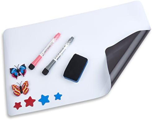 Magnetic Dry Erase Whiteboard 11" x 17", Kitchen Message Center, Frameless - Flexible - White, Includes Markers/Eraser/Magnets