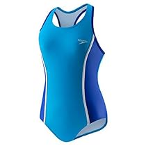 Speedo Big Girls One Piece Sporty Back Swimsuit -Blue (8)
