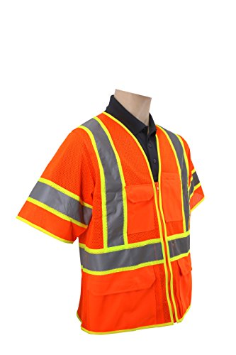 Brite Safety Style 1315 Hi Vis Safety Vest, Short Sleeve, Zipper Closure, Polyester Mesh, 6-pocket, ANSI 107 Class 3 (2X-Large, Hi Vis Orange) - Thumbnail 3