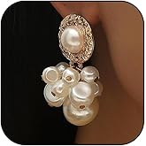 Chunky Geometric Cluster Pearls Drop Earrings, Baroque White Red Big Pearl Dangle Statement Earrings Trendy Exaggerated Pearls Jewelry for Women