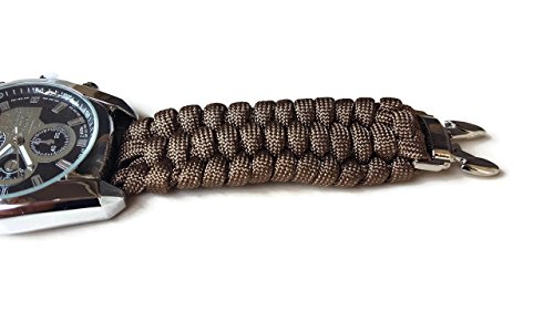 Mens brown parachute sport steel wrist watch water resistant rectangular paracord 550 strap bracelet - Thumbnail 4