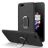 Orzly OnePlus 5 Slim Case, Slim-Stand Protective [Anti-Scratch] Skin Case Cover for OnePlus 5 in Black with Integrated Ring Stand for Handy Grip & Display Stand