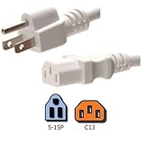 AC Power Cord 5-15P to C13 - White, 10 Foot, 10A/125V, 18/3 AWG - Iron Box Part # IBX-6012-10