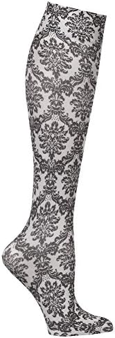 Women's Printed Mild Compression Knee High Stockings - Grey Damask