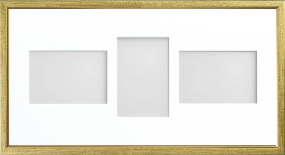 Frame Company Drayton Multi Aperture Photo Frame, Gold with Gold Inset, 20x10 for 6x4 inch (x3 LPL)