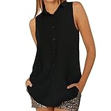 vanberfia Women's Casual Summer Turn Down Collar Blouse Tops Sleeveless Button Down Shirts