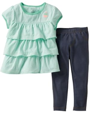 Little Girls' 2 Piece Striped Knit Pants Set (Toddler)
