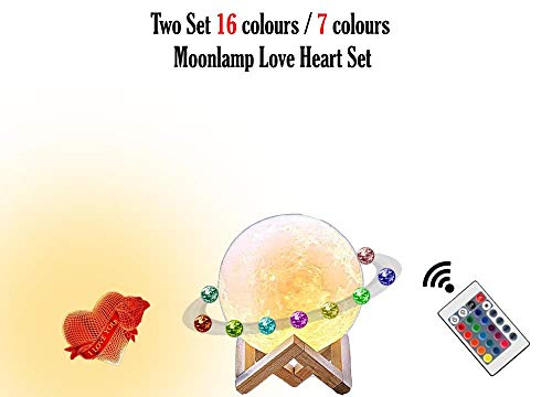 LED Moon Lamp - Night Lights for Adults & Kids | 16 Stunning Colors & Touch-Control Brightness | USB Rechargeable | Advanced 3D Printed | Cool Dimmable Moon Light w/ BONUS Heart Rose Night Light