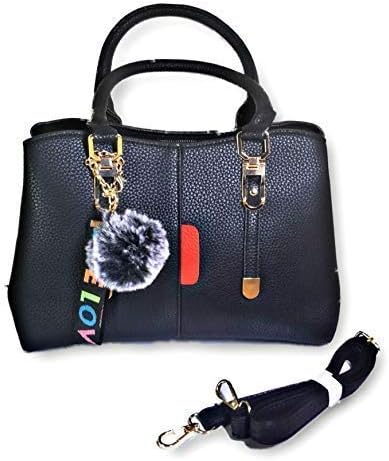 FUSEWINGS 8th Genesis Women's Leather Handbag with Long Sling Belt (HB-POM-BK-0003A, Black)